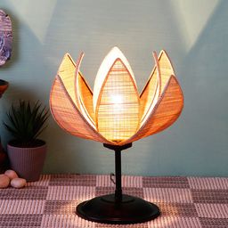 Devansh Rose Bamboo Shade Table Lamp with Black Base-39