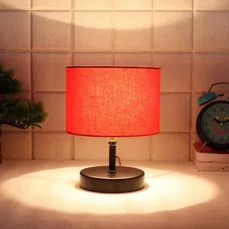 Devansh Orange & Black Iron Table Lamp with Cotton Shade-12