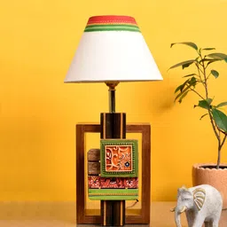 AAKRITI ART CREATIONS White & Green Textured Table Lamp with Shade-23