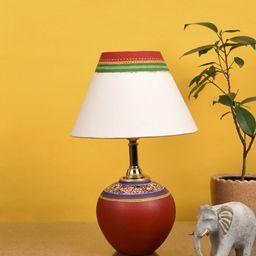 AAKRITI ART CREATIONS Red & White Earthen Handcrafted Table Lamp-11