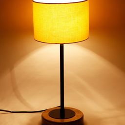 Devansh Drum Yellow Cotton Shade Table Lamp with Wood Base-25