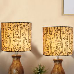 Homesake Brown & Black Printed Cylinder Wooden Table Lamp-37