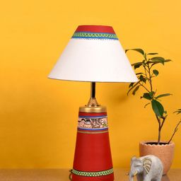 AAKRITI ART CREATIONS Red & White Handcrafted Terracotta Table Lamp-7