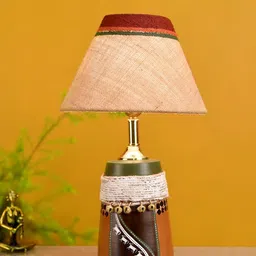AAKRITI ART CREATIONS Brown & Beige Jute & Terracotta Handcrafted Table Lamp-22