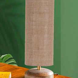 Devansh  Beige & Brown Wooden Cylinder Jute table lamp-27