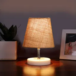 Devansh Beige Jute Round Wooden white Table Lamp-50