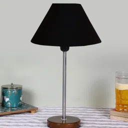 Devansh Black Wooden Frustum Shaped Contemporary Table Lamp-picture-5
