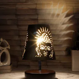Devansh Black & Brown Wooden Printed Contemporary Table Lamp-12