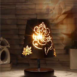 Devansh Black & Brown Wooden Printed Contemporary Table Lamp-16