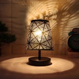 Devansh Black & Brown Wooden Printed Contemporary Table Lamp-14