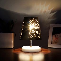 Devansh Black Metal Buddha Textured Table Lamp-26
