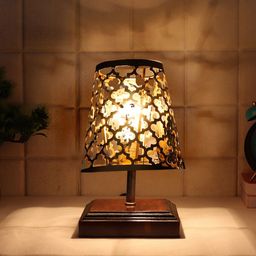 Devansh Black & Brown Wooden Printed Contemporary Table Lamp-27