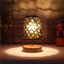 Devansh Black & Beige Wooden Printed Contemporary Table Lamp-picture-10