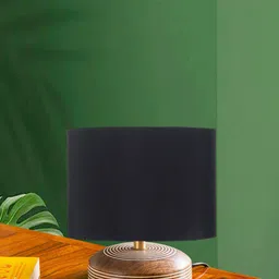 Devansh Black Textured Square Wooden Table Lamp-25