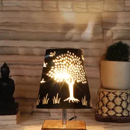 Devansh Black Textured Metal With wood Square Base Table Lamp-18
