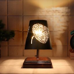 Devansh Black Leaf Textured Metal Table Lamp-17