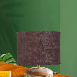 Devansh Brown Cylinder Shaped Traditional Cotton Shade Table Lamp-image-17