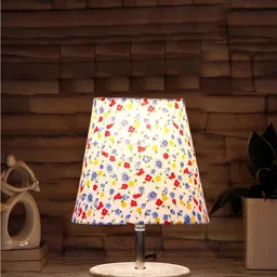 Devansh White Floral Printed Wooden Table Lamp-20