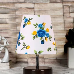 Devansh White & Brown Wooden Printed Contemporary Table Lamp-21