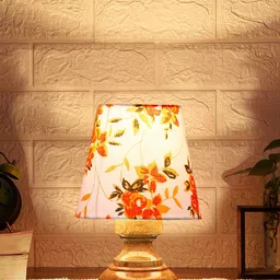 Devansh White & Orange Printed Table Lamp-32