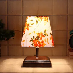Devansh White & Orange Printed Table Lamp-30