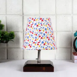 Devansh White & Brown Wooden Printed Contemporary Table Lamp-23