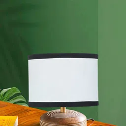 Devansh White & Brown Cylinder Shaped Traditional Cotton Shade Table Lamp-image-27
