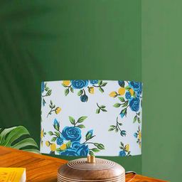 Devansh White & Blue Cylinder Printed Contemporary Wooden Table Lamp-picture-26