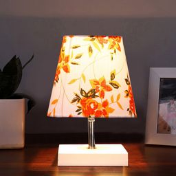 Devansh White & Orange Metal Printed Contemporary Table Lamp-14