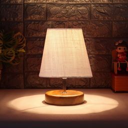 Devansh White Wooden Frustum Table Lamp-45