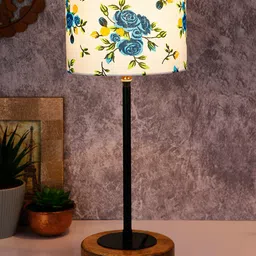 Devansh Multicoloured Floral Cotton Shade Table Lamp with Wood Base image 5