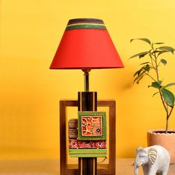 AAKRITI ART CREATIONS Red & Brown Printed Table Lamp with Shade image 4