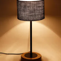 Devansh Blue Jute Shade Table Lamp with Wood Base image 2