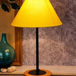 Devansh Yellow Conical Cotton Shade Table Lamp with Wood Base image 4