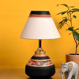 AAKRITI ART CREATIONS Black & White Printed Table Lamp with Shade image 4