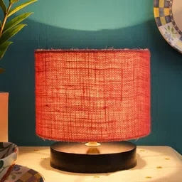 Devansh Pink Solid Table Lamp With Jute Shade image 2