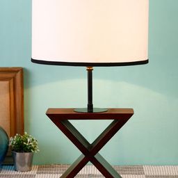 Devansh White & Black Solid Traditional Table Lamp with Shade image 3