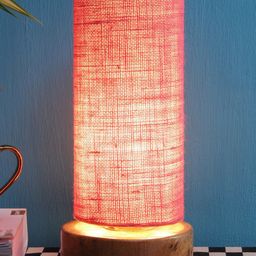 Devansh Pink Jute Shade With Round Wood Base Table Lamp image 5