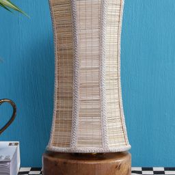 Devansh Beige Wooden Table Lamp with Damru Bamboo Shade image 3
