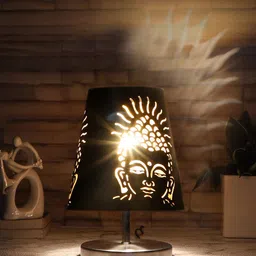 Devansh Black Textured Metal With wood Round Base Table Lamp image 3