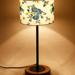 Devansh Multicoloured Floral Cotton Shade Table Lamp with Wood Base image 2