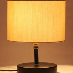 Devansh Off-White & Black Iron Table Lamp with Cotton Shade image 2