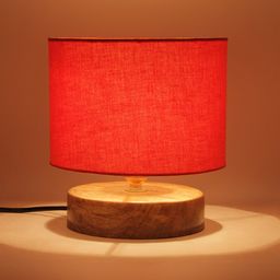 Devansh Orange Cotton Shade Table Lamp with Wood Base image 2