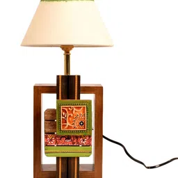 AAKRITI ART CREATIONS White & Green Textured Table Lamp with Shade image 5