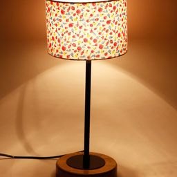 Devansh Drum Multicolor Cotton Shade Table Lamp with Wood Base image 4