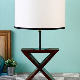 Devansh White & Black Solid Traditional Table Lamp with Shade image 2
