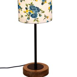 Devansh Multicoloured Floral Cotton Shade Table Lamp with Wood Base image 3