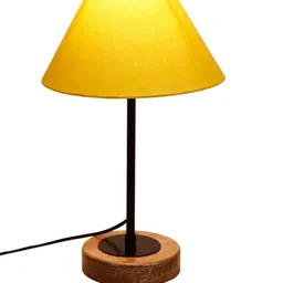Devansh Yellow Conical Cotton Shade Table Lamp with Wood Base image 5