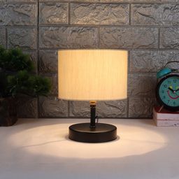 Devansh Off-White & Black Iron Table Lamp with Cotton Shade image 5