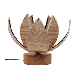 Devansh Beige Rose Bamboo Shade with Round wood Base Table Lamp image 5
